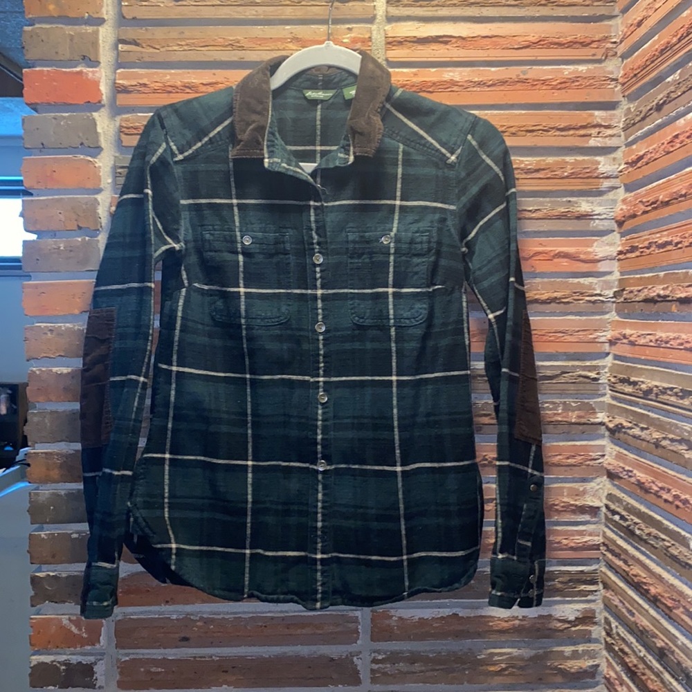 Eddie Bauer Vintage Green Plaid Flannel Button Top